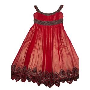 Adrianna Papell Evening Red Beaded Chiffon Cocktail Dress Size 4 Formal